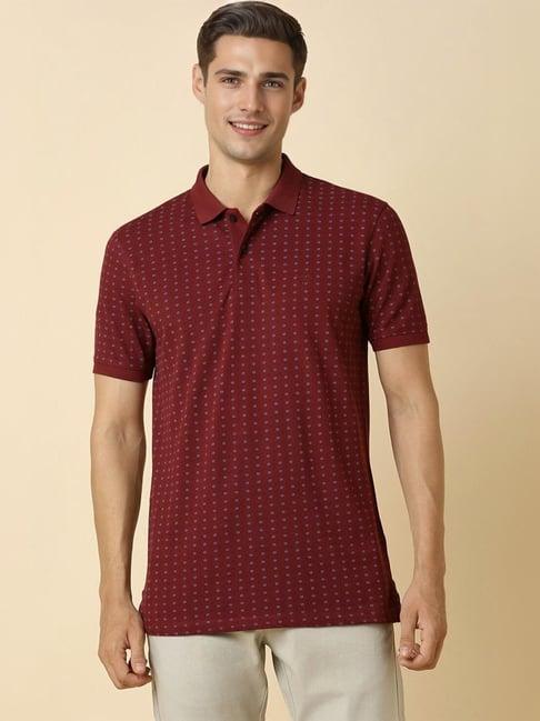 allen solly red cotton regular fit printed polo t-shirt