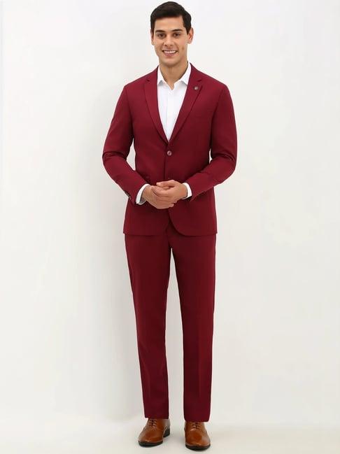 allen solly red slim fit two piece suits