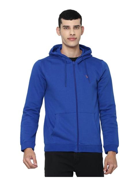 allen solly royal blue cotton regular fit hooded sweatshirt