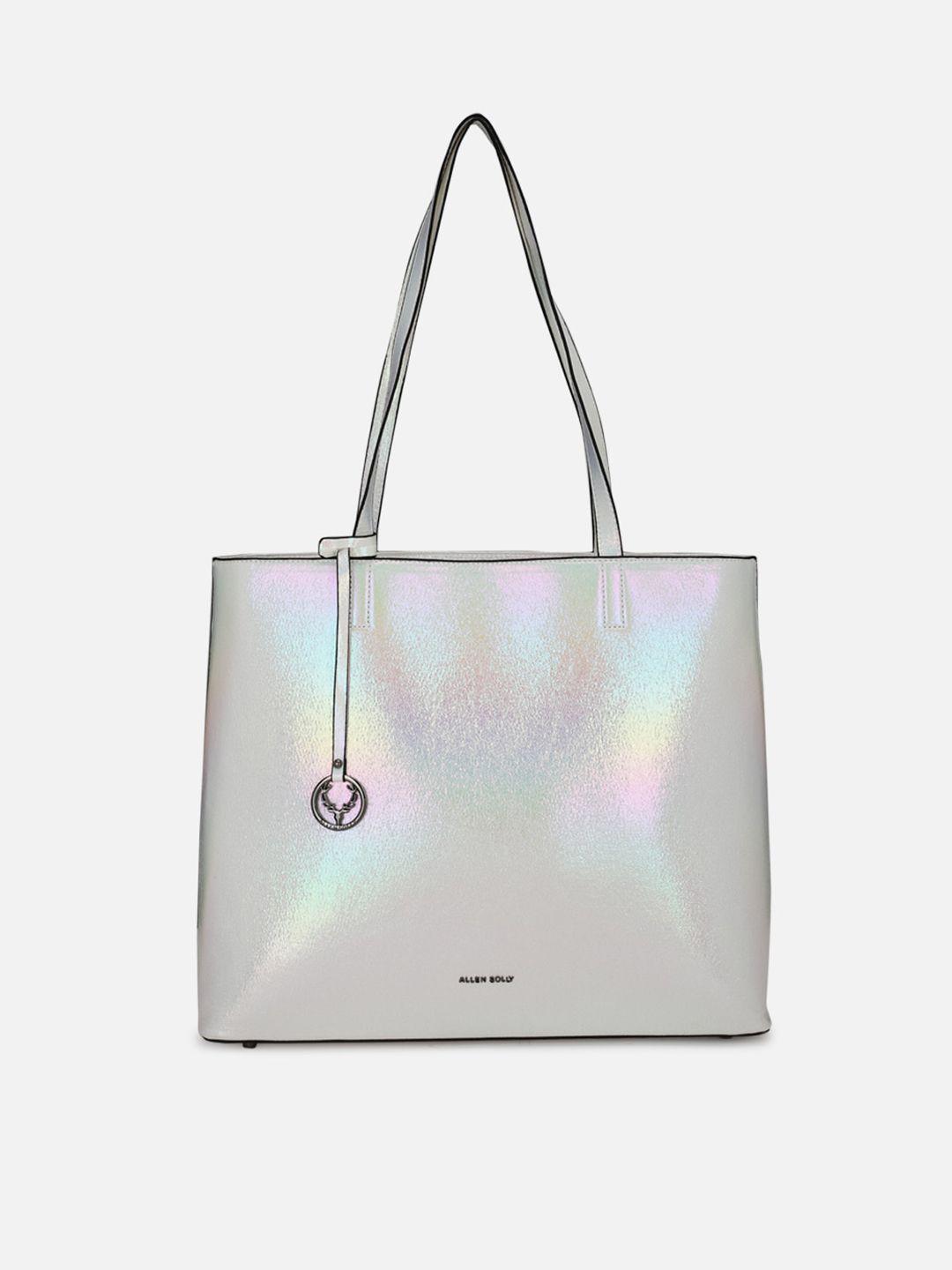 allen solly silver-toned pu oversized shopper tote bag