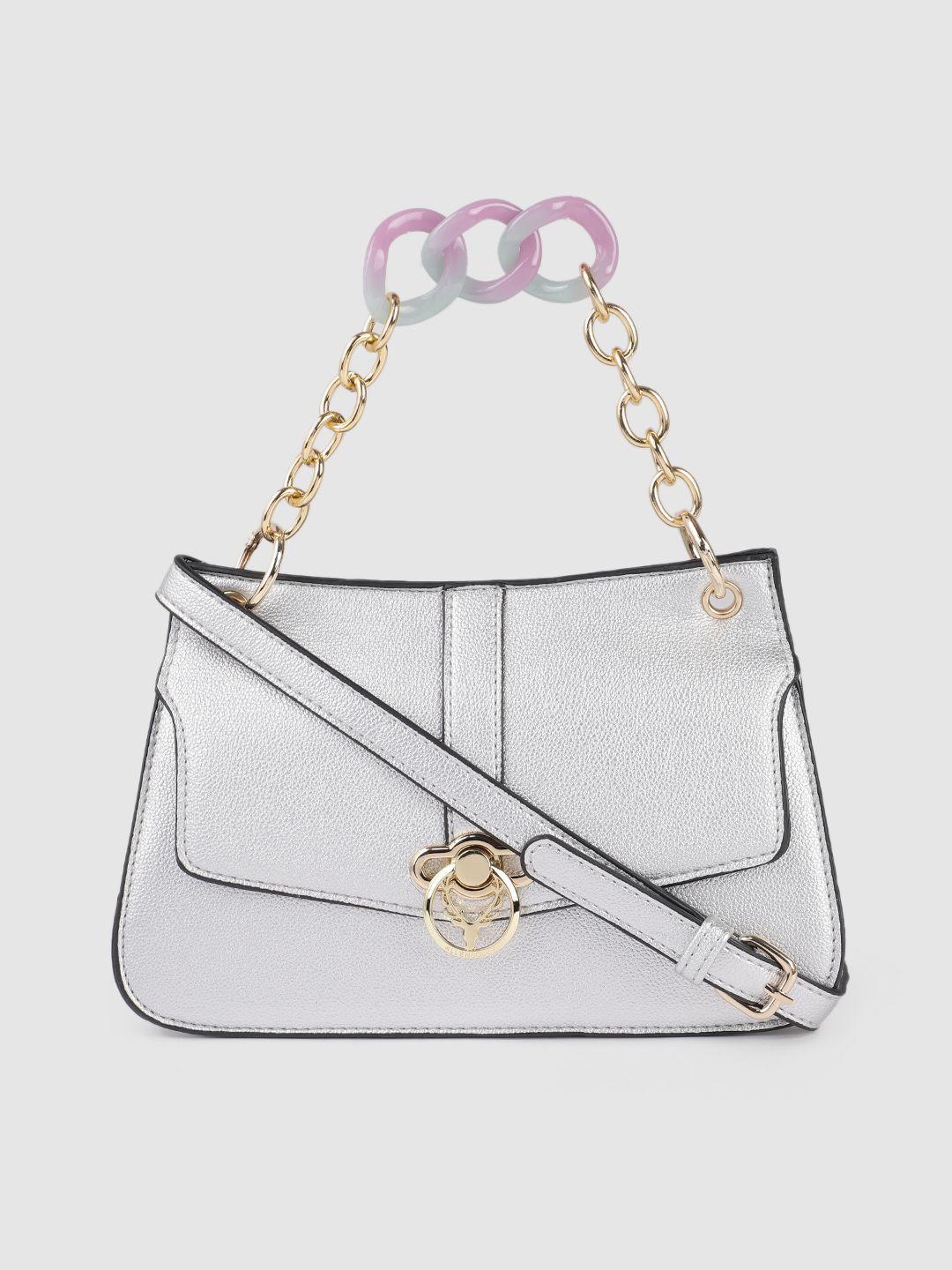 allen solly silver-toned textured structured satchel