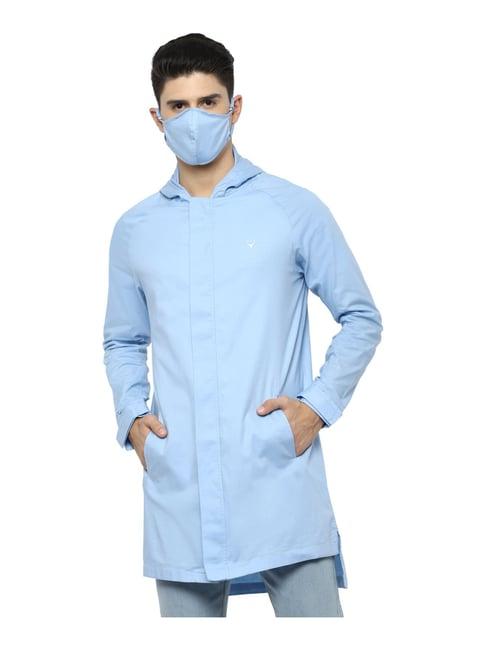 allen solly sky blue regular fit hooded jacket with mask