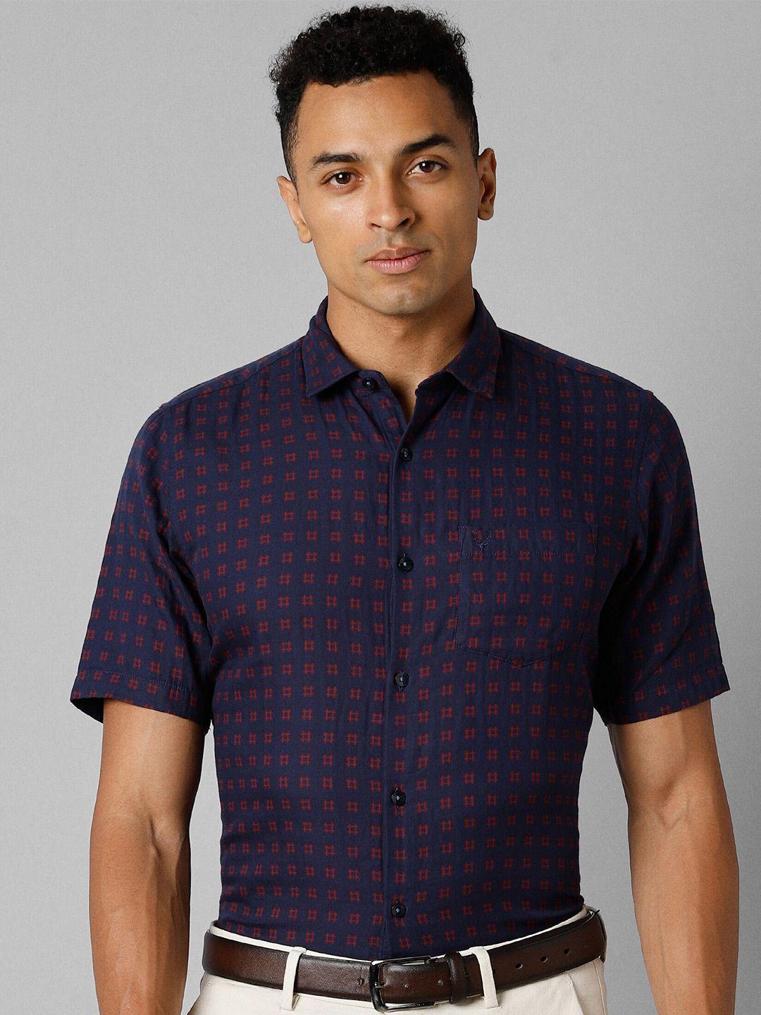 allen solly slim fit checked printed pure cotton formal shirt