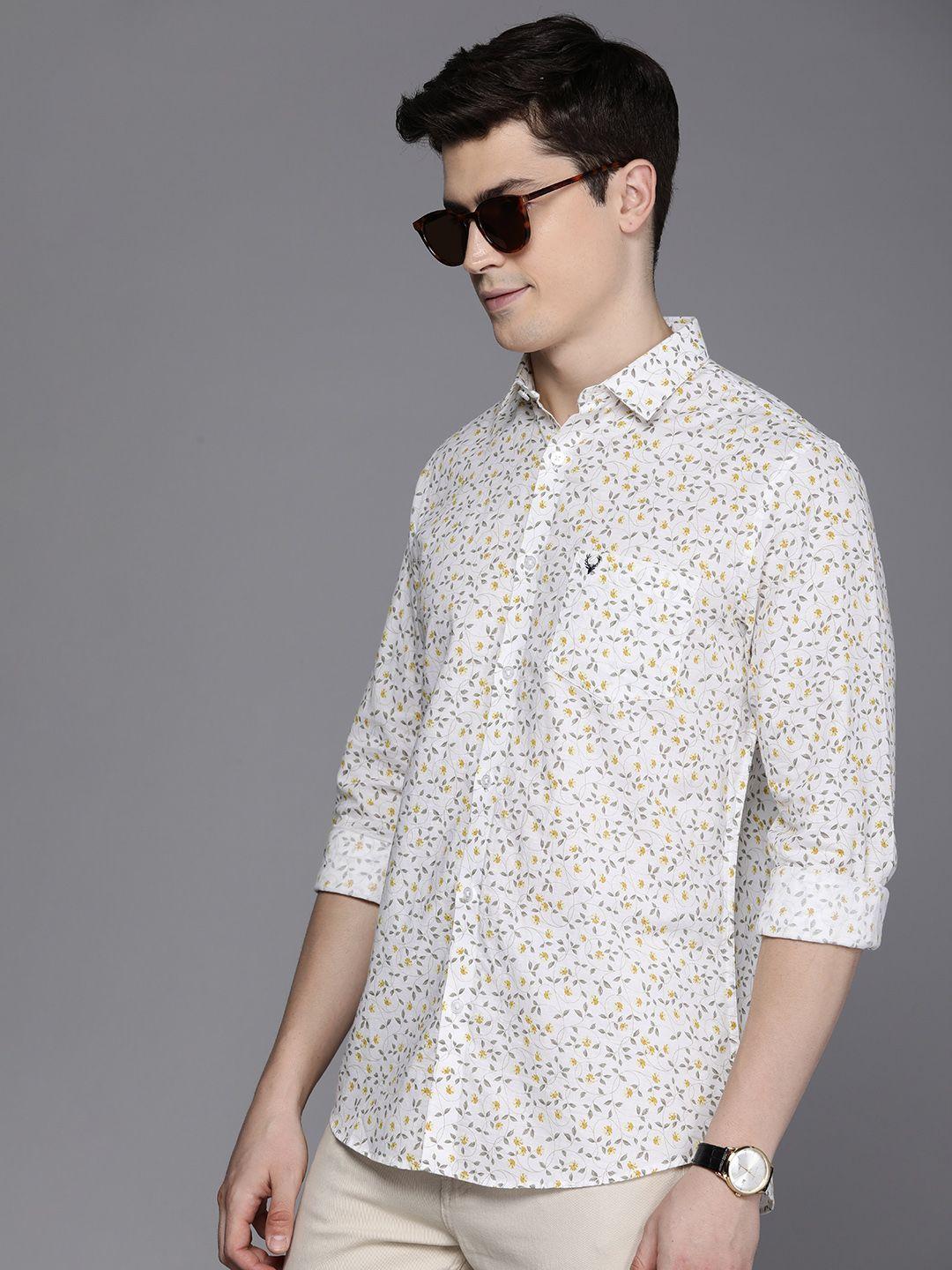 allen solly slim fit floral printed cotton linen casual shirt