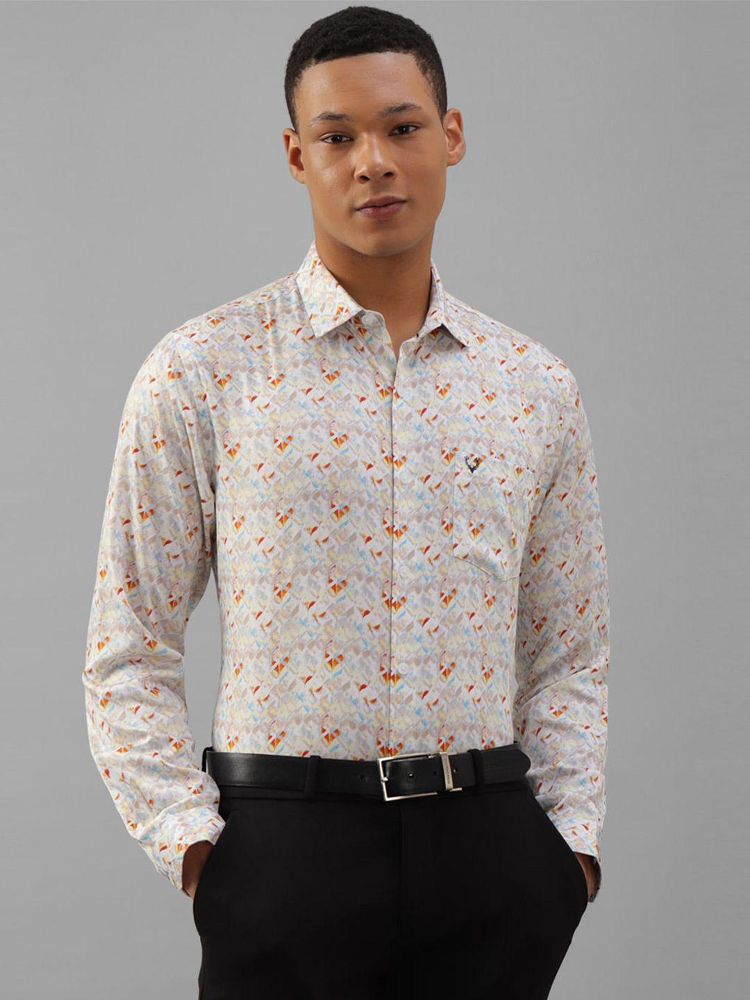 allen solly slim fit geometric printed spread collar pure cotton formal shirt