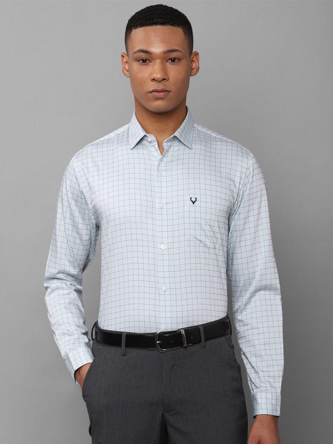 allen solly slim fit grid tattersall checked pure cotton formal shirt