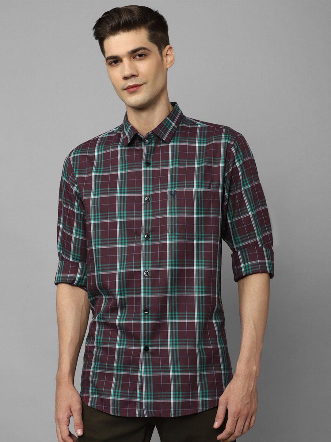 allen solly slim fit tartan checked cotton casual shirt