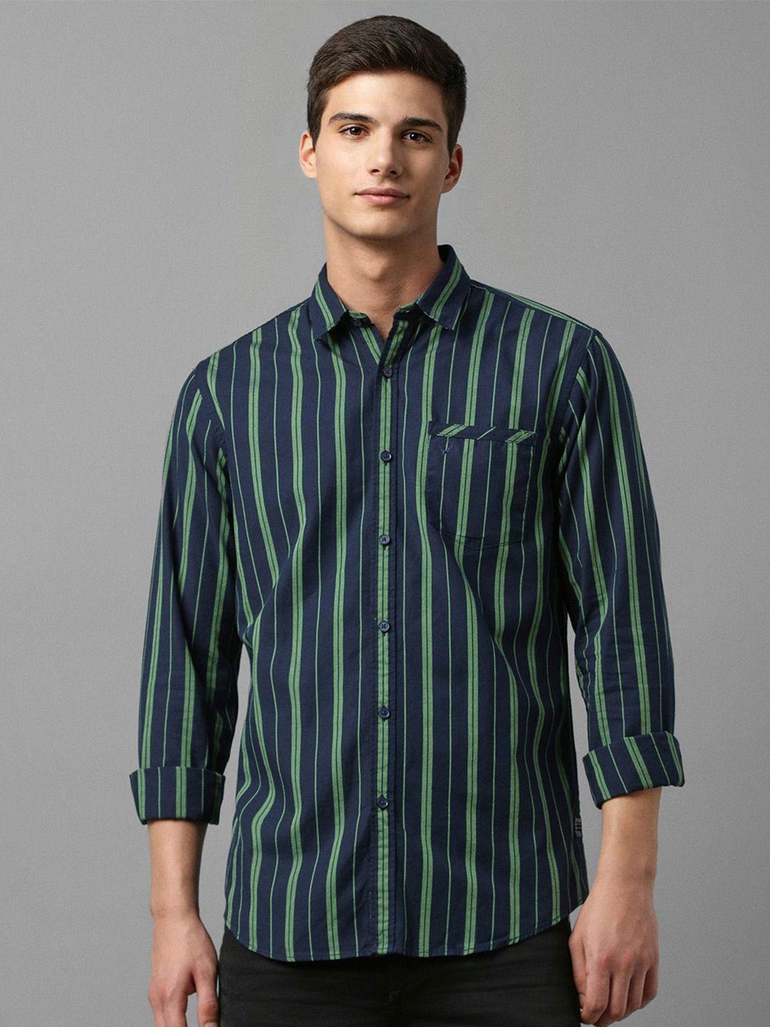allen solly slim fit vertical striped spread collar pure cotton casual shirt
