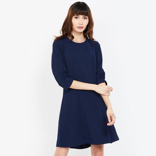 allen solly solid scrunched sleeves skater dress