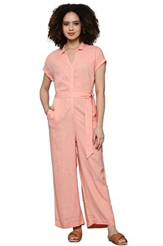 allen solly solid viscose regular fit womens jumpsuit (small,peach)