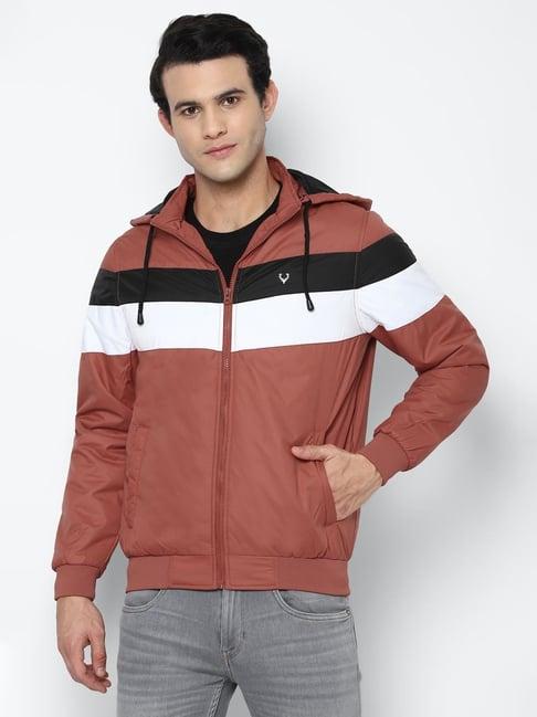 allen solly sport brown regular fit striped hooded jacket
