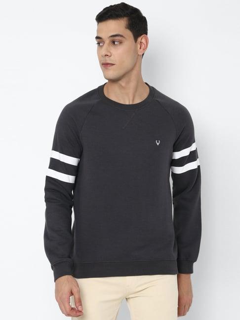 allen solly sport grey & white cotton regular fit striped sweatshirt