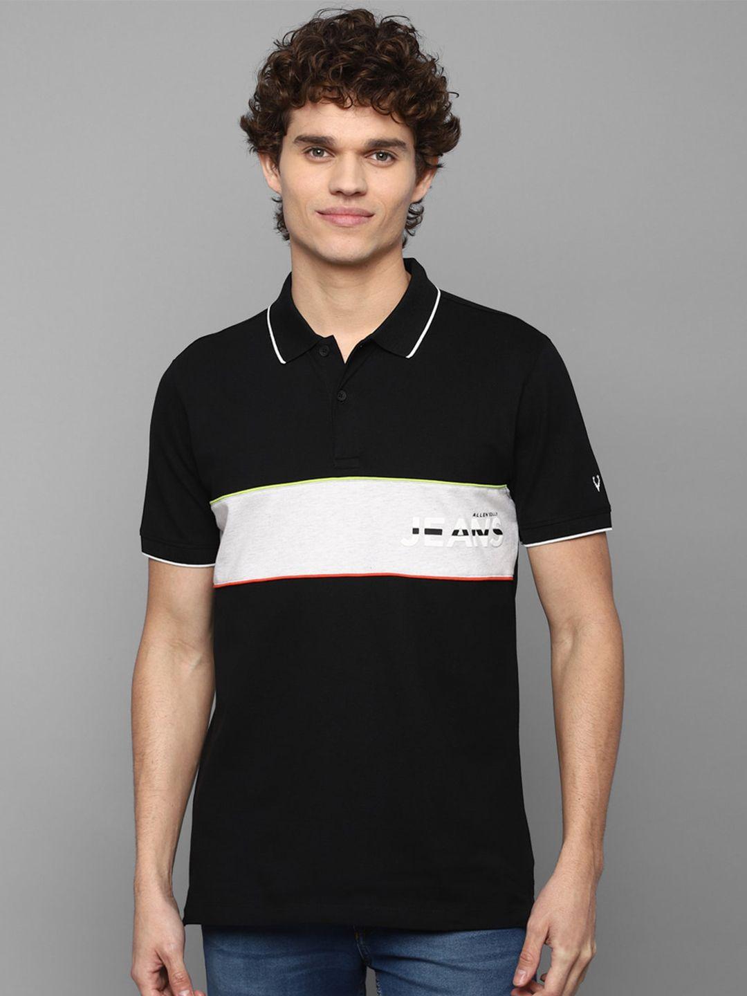 allen solly sport men black colourblocked polo collar t-shirt