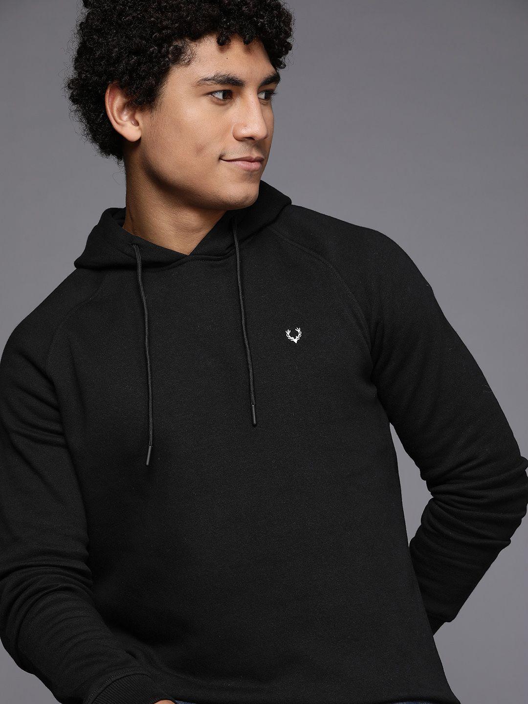 allen solly sport men black solid hooded sweatshirt