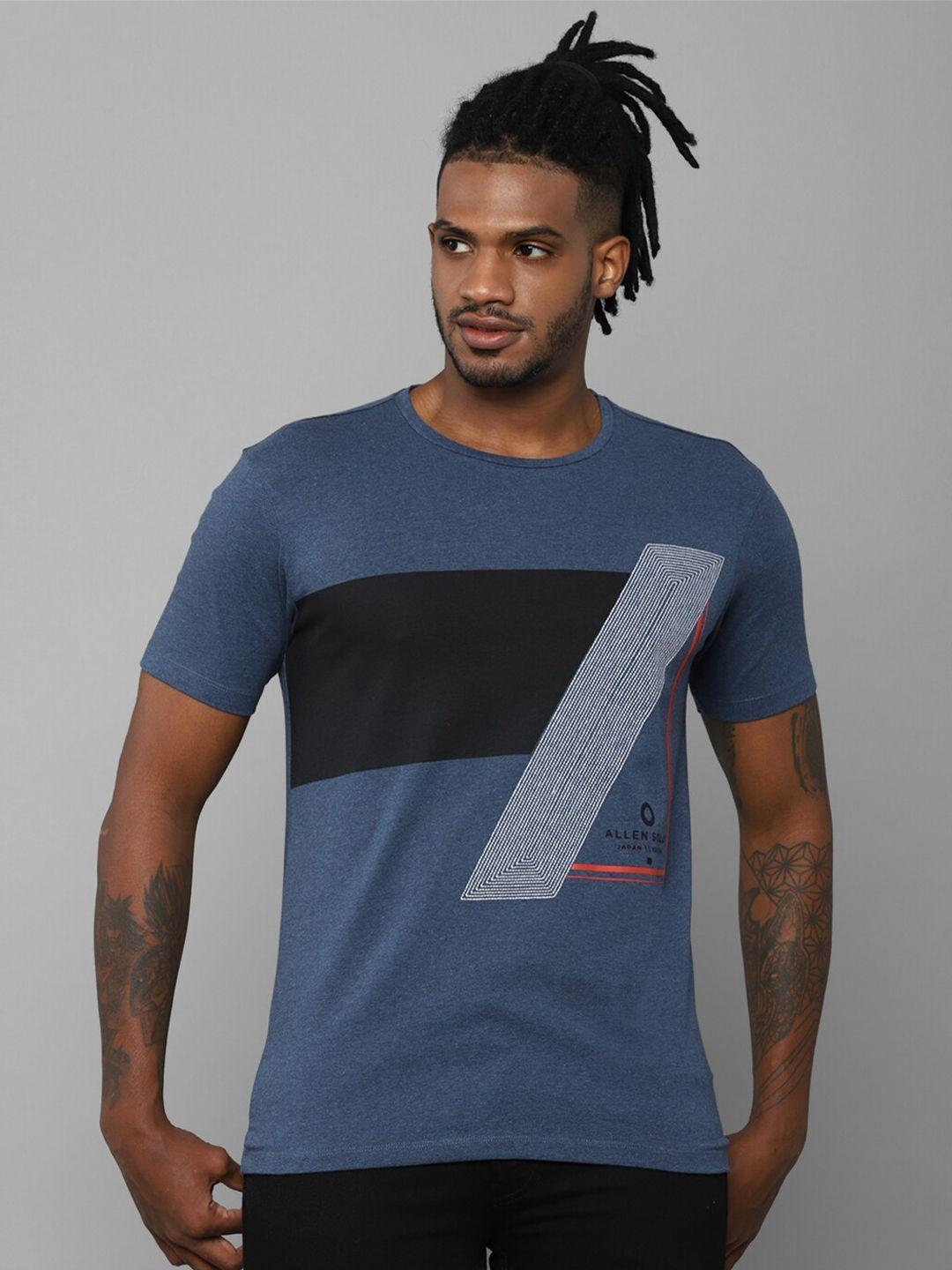 allen solly sport men blue colour-blocked striped t-shirt