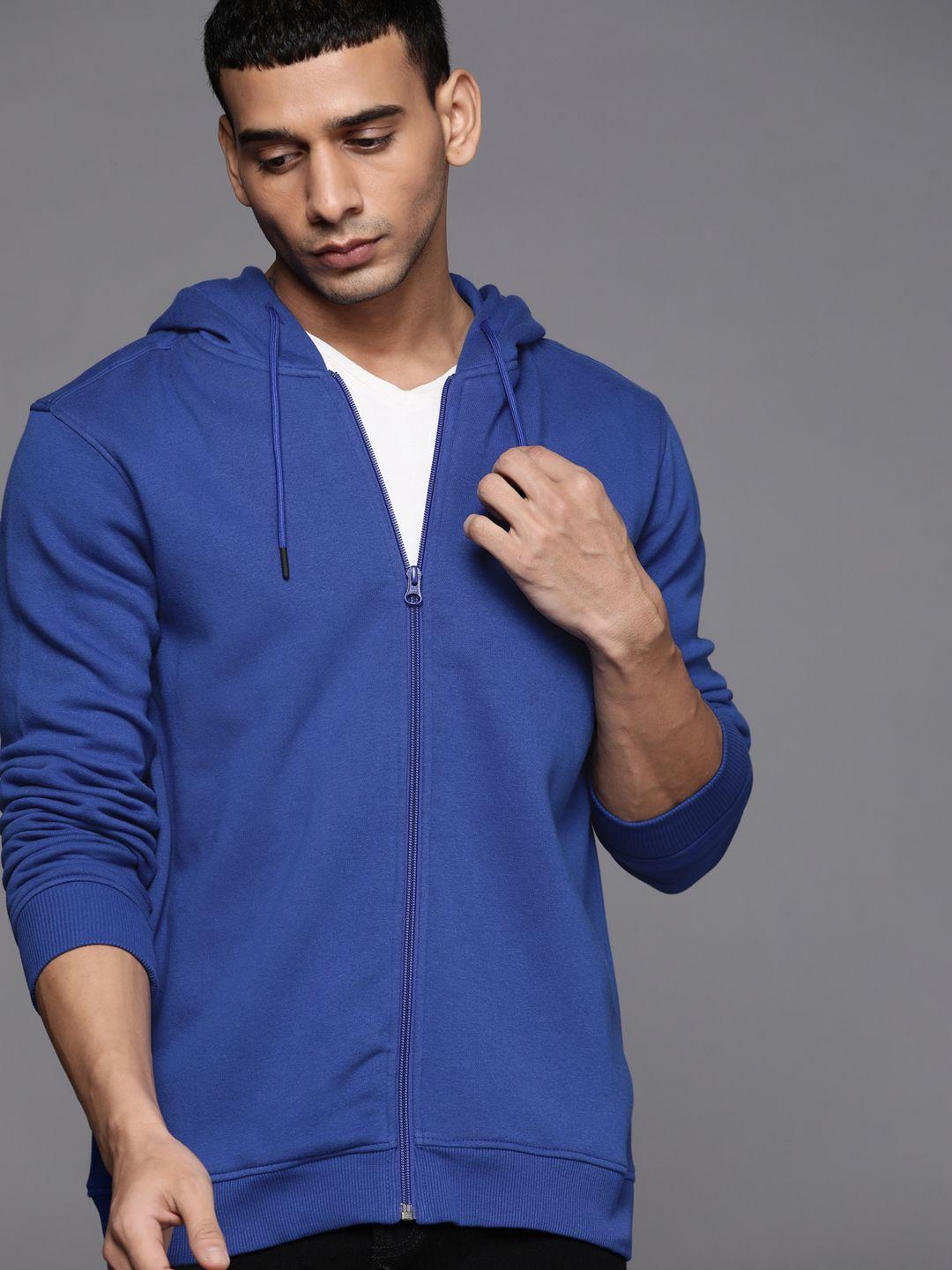 allen solly sport men blue solid hooded sweatshirt