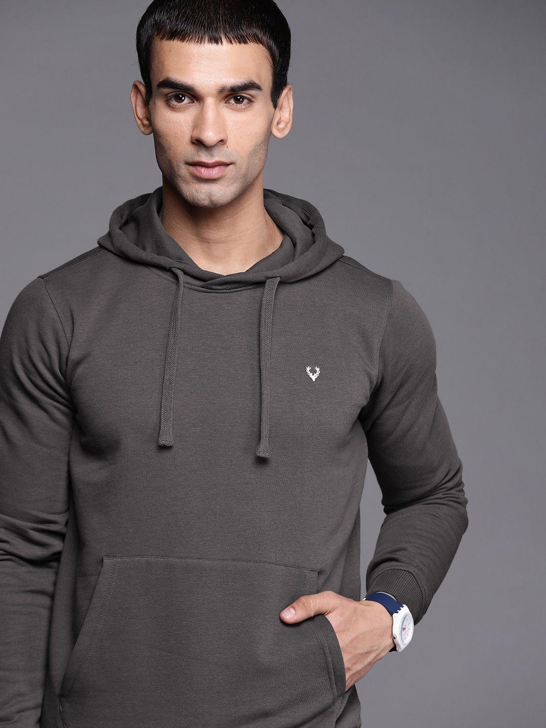 allen solly sport men charcoal grey solid hooded sweatshirt