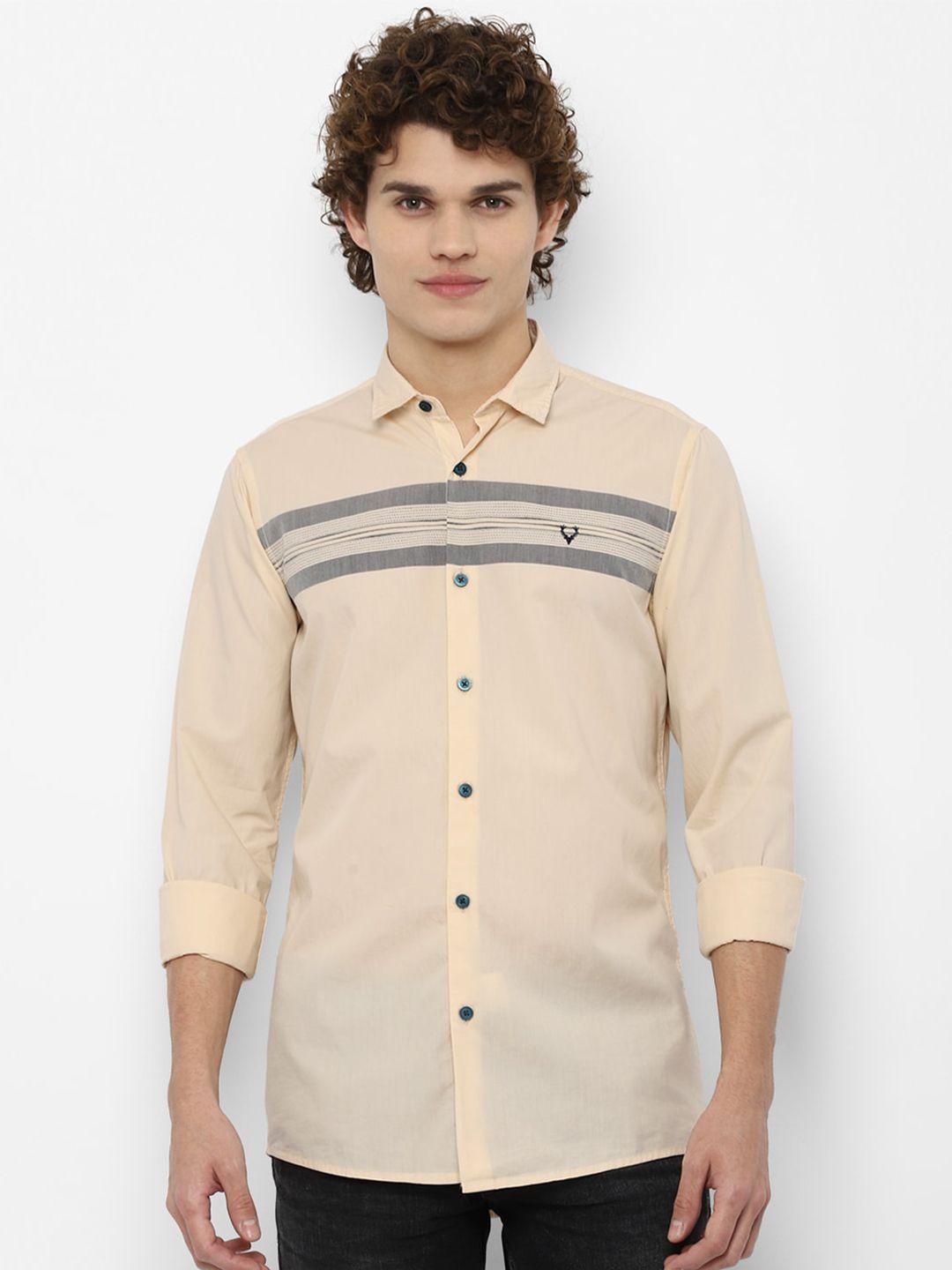 allen solly sport men cream-coloured horizontal stripes casual shirt