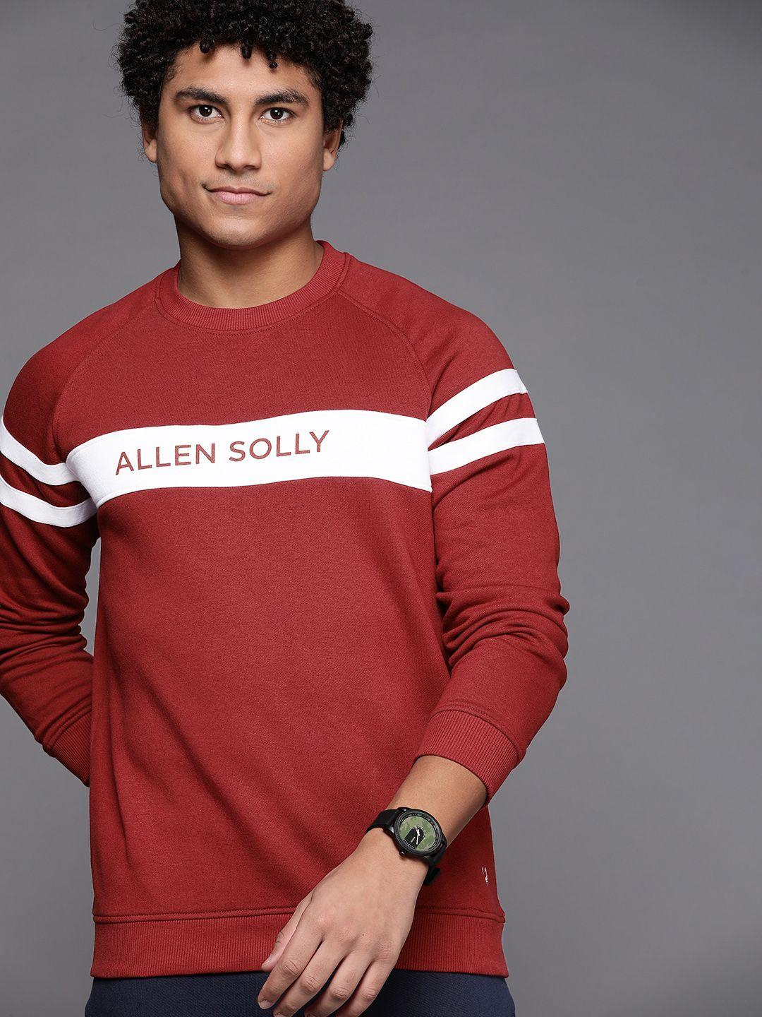 allen solly sport men maroon & white brand logo striped sweatshirt