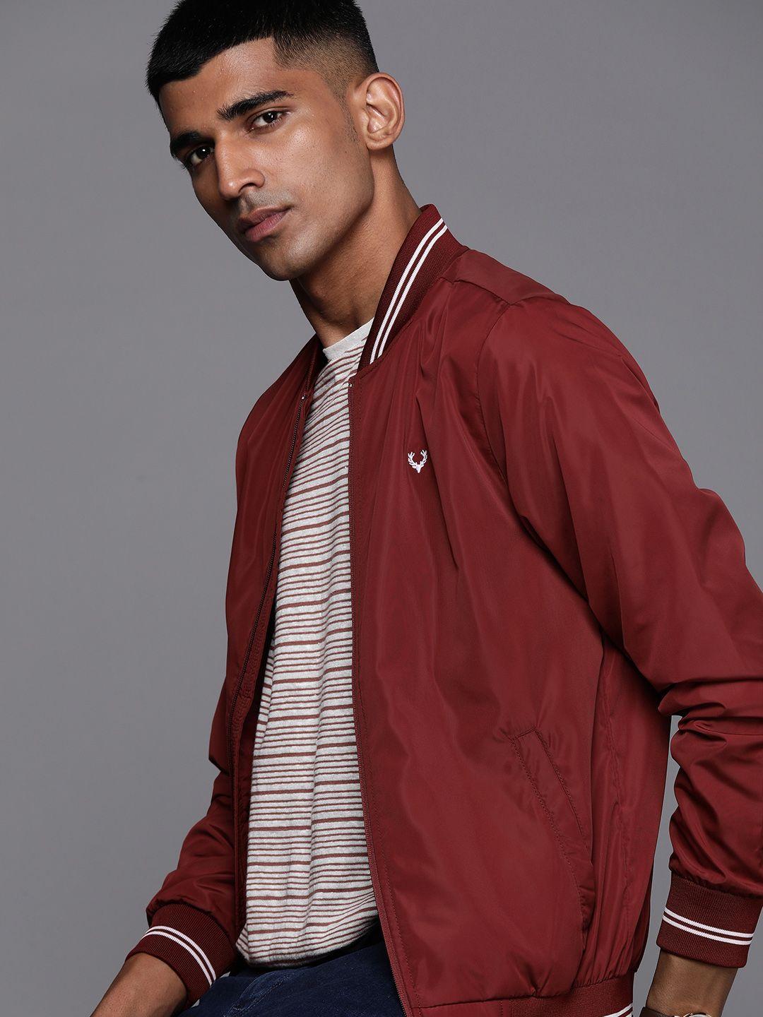 allen solly sport men maroon bomber jacket