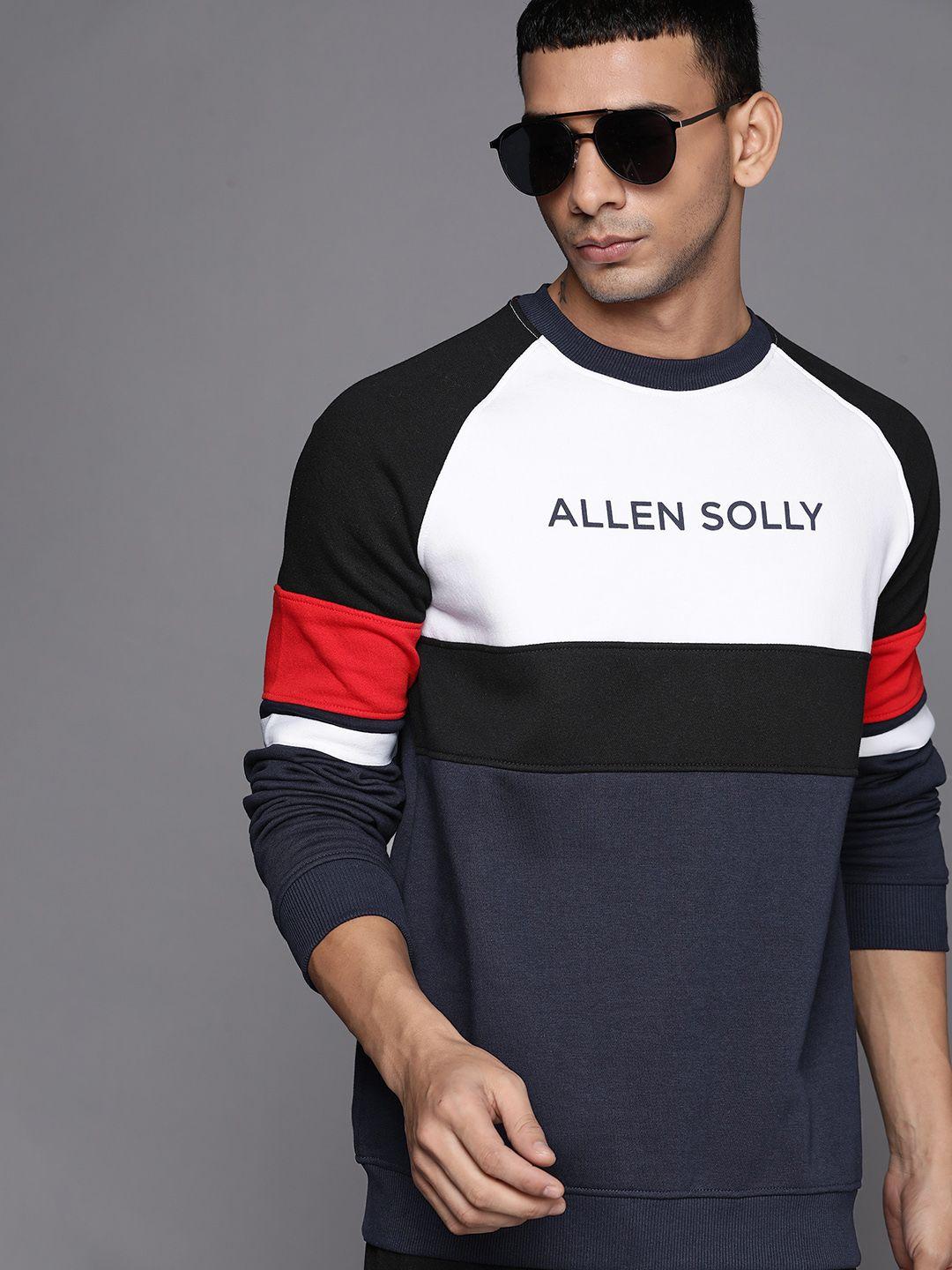 allen solly sport men navy blue & white colourblocked sweatshirt