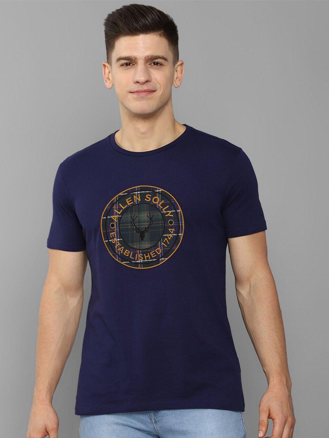 allen solly sport men navy blue printed slim fit t-shirt