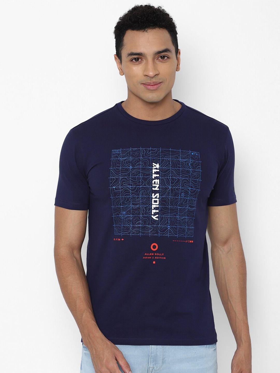 allen solly sport men navy blue typography printed t-shirt