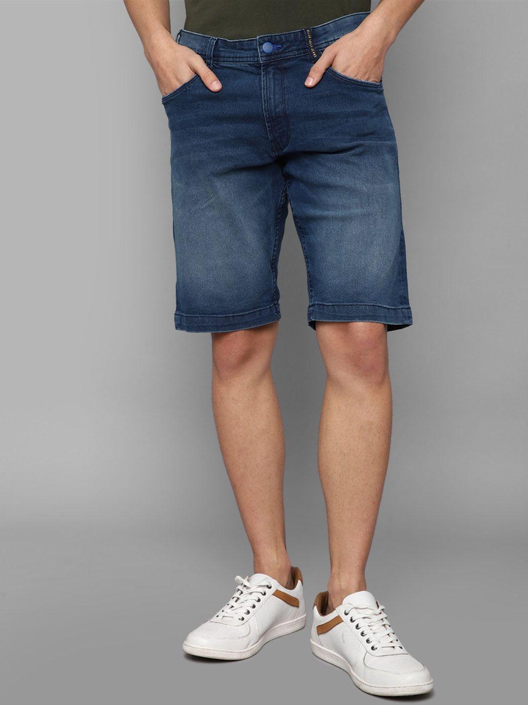 allen solly sport men navy blue washed slim fit denim shorts