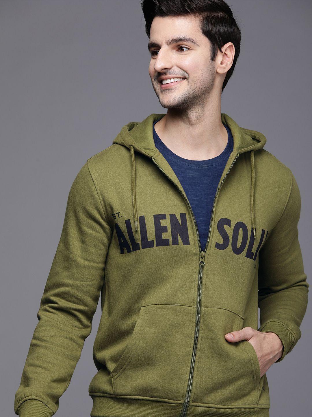 allen solly sport men olive green typography print hooded sweatshirt