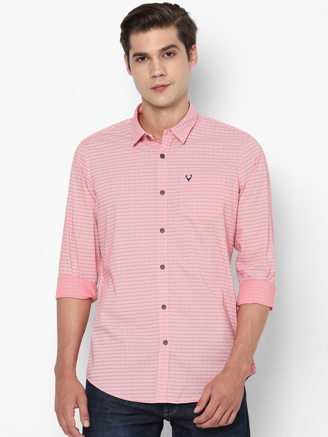 allen solly sport men pink & white regular fit printed casual shirt
