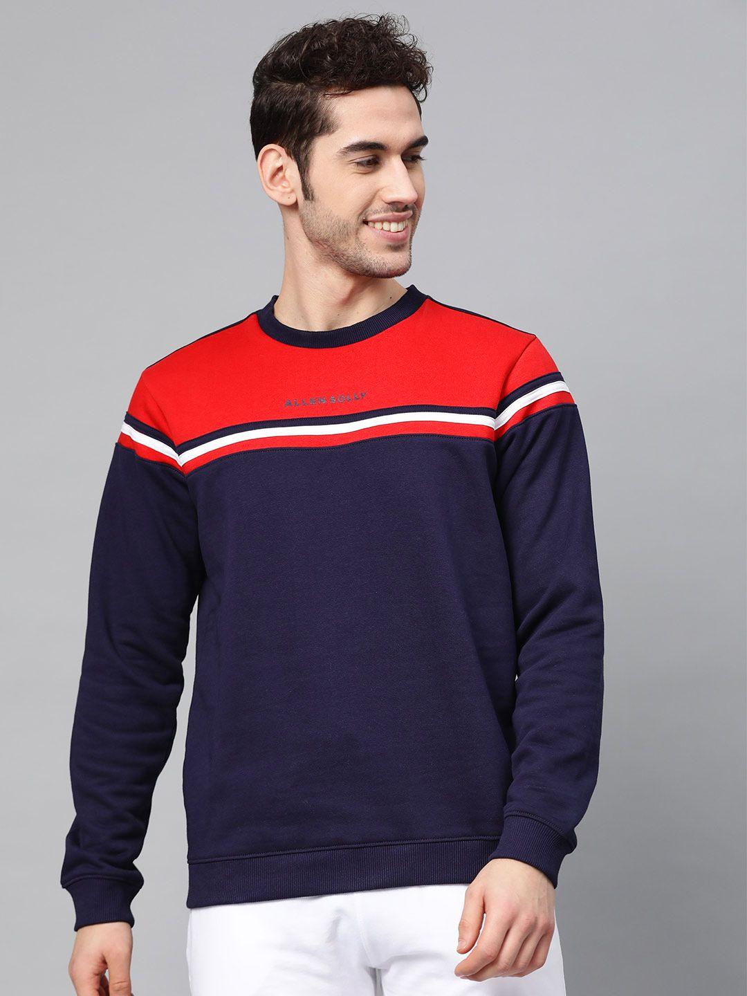 allen solly sport men red & navy blue colourblocked sweatshirt