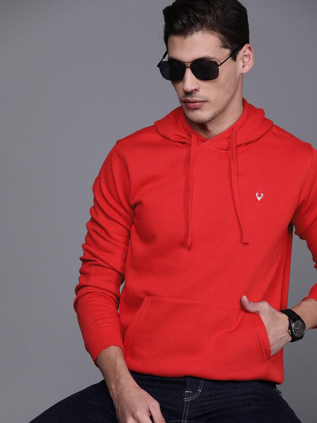 allen solly sport men red solid hooded sweatshirt