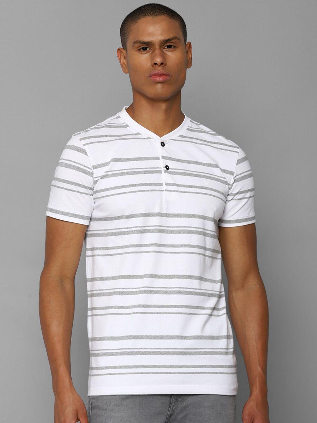 allen solly sport men white striped henley neck pure cotton t-shirt