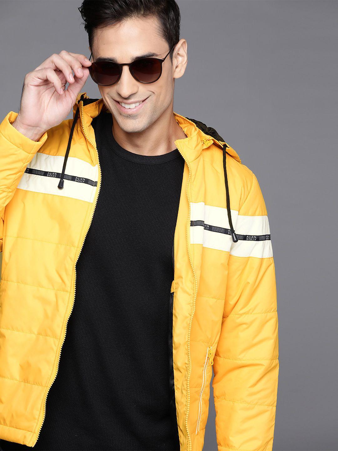 allen solly sport men yellow solid padded hooded jacket