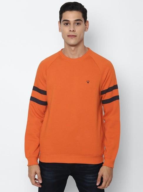 allen solly sport orange cotton regular fit striped sweatshirt