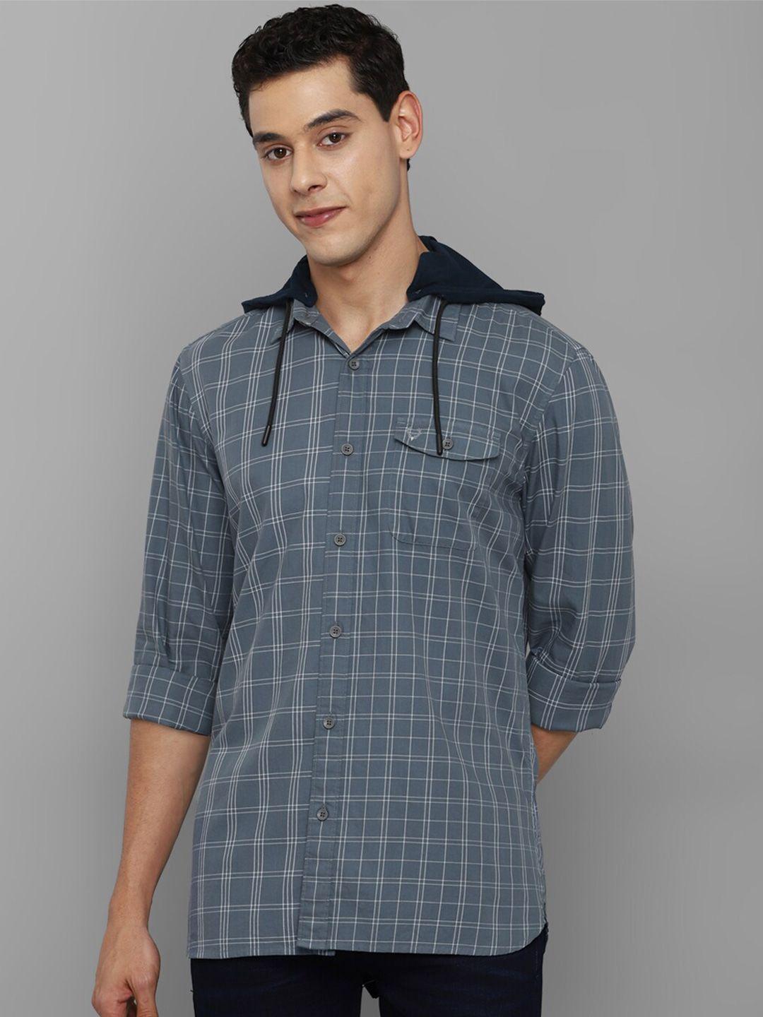 allen solly sport tartan checked hooded casual cotton shirt