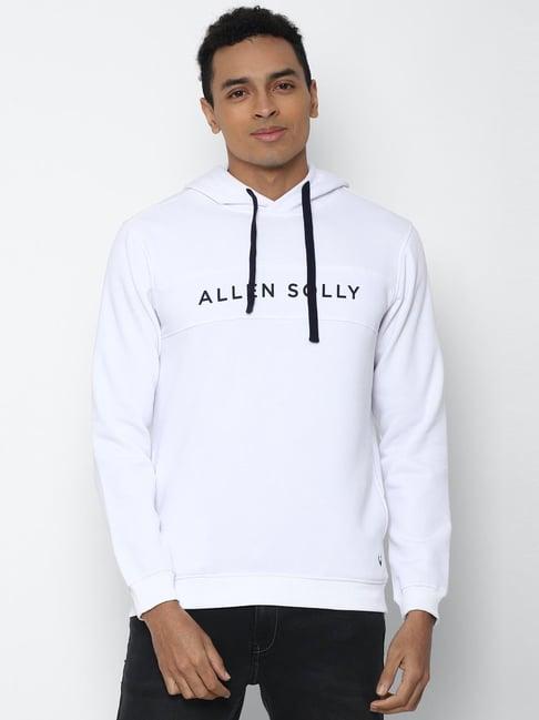 allen solly sport white cotton regular fit printed hooded sweatshirt