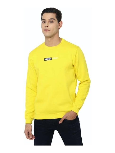 allen solly sport yellow cotton regular fit logo printed sweatshirt