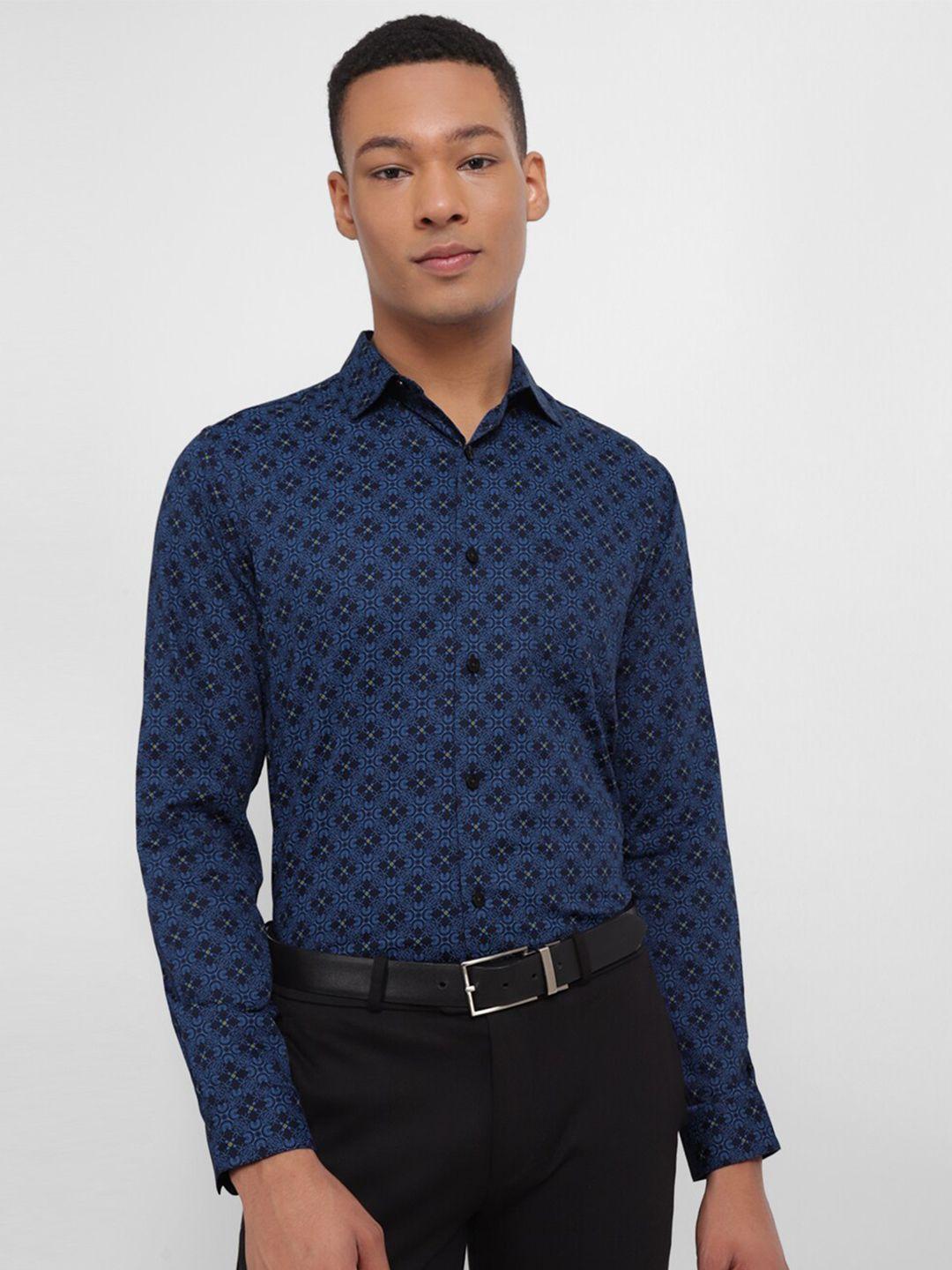 allen solly spread collar slim fit ethnic motifs printed formal pure cotton shirt