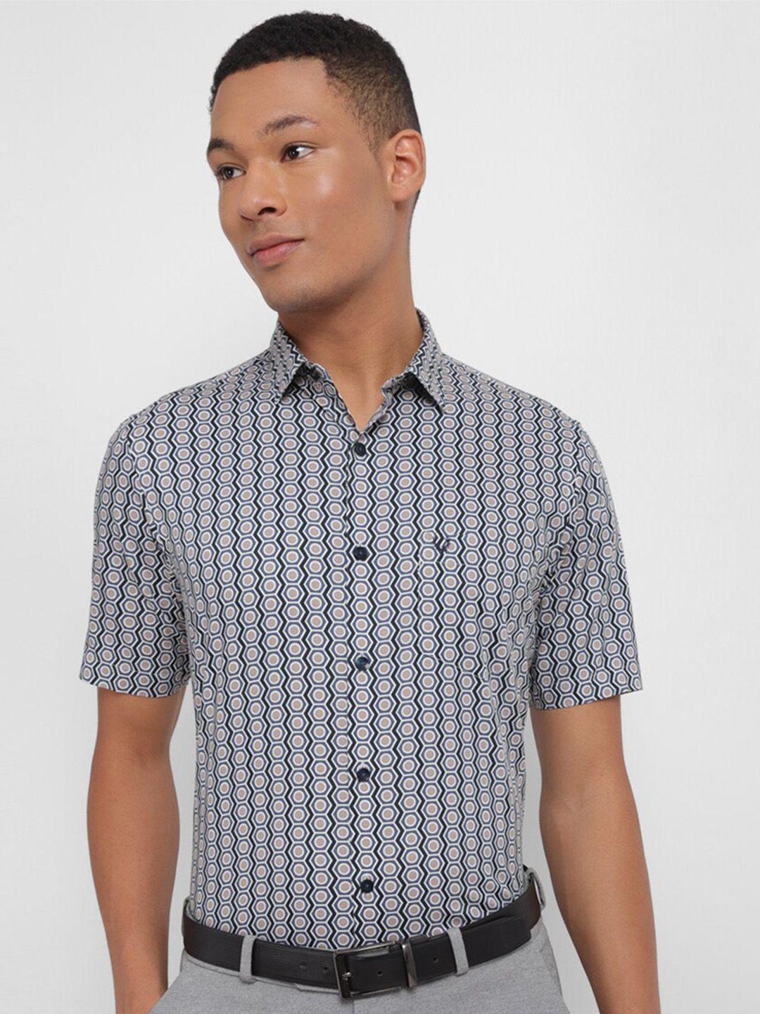allen solly spread collar slim fit geometric printed formal pure cotton shirt