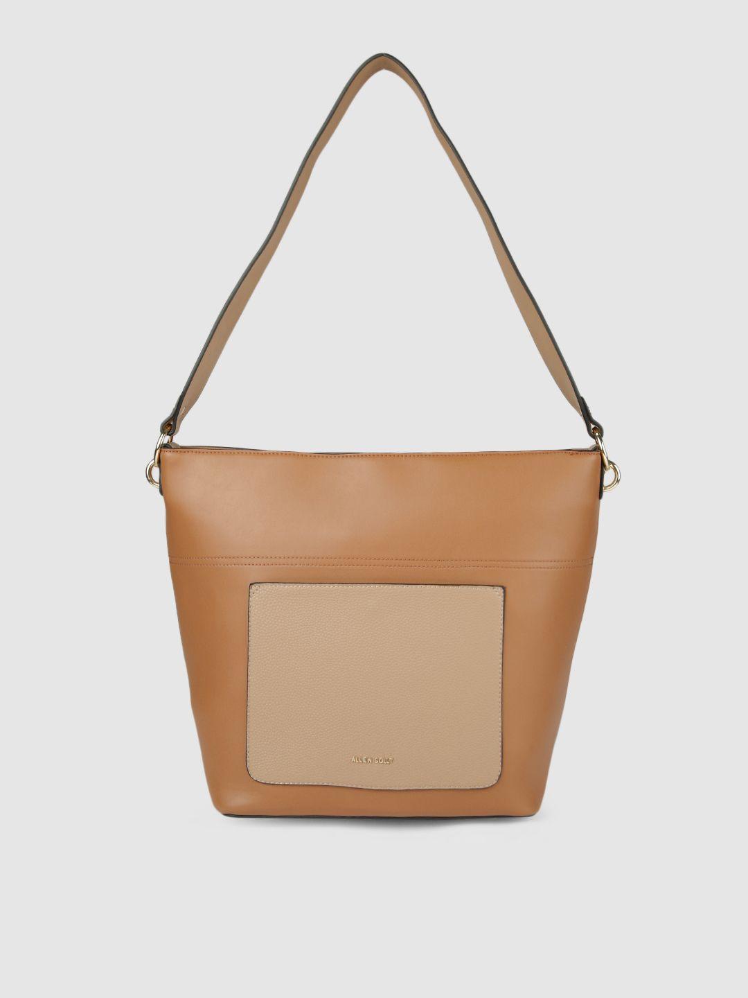 allen solly tan brown & beige colourblocked hobo bag