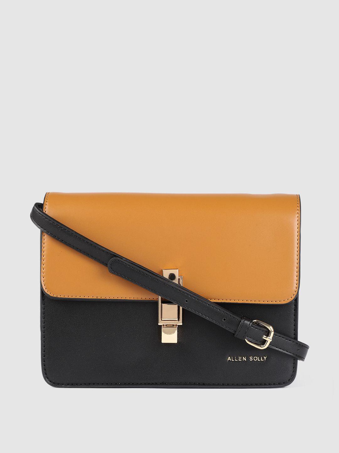 allen solly tan brown & black colourblocked pu structured sling bag