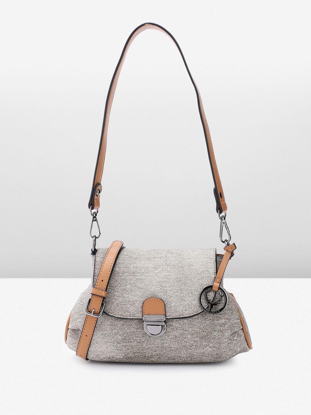 allen solly textured structured shoulder bag with brand logo tasselled detail