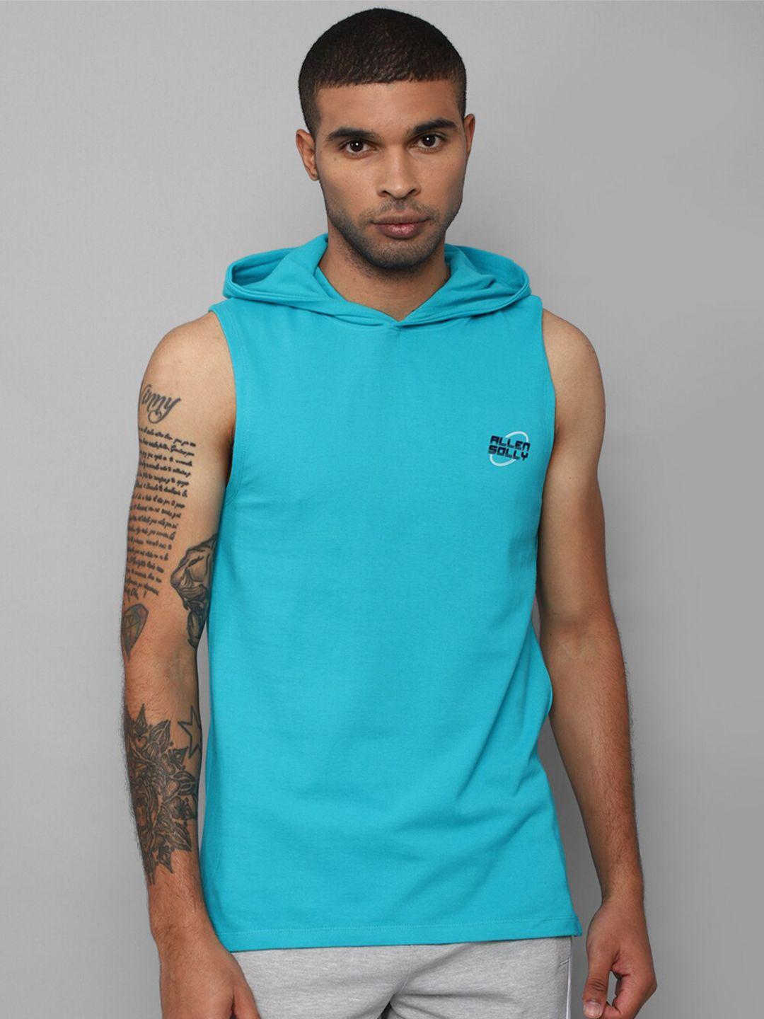 allen solly tribe men blue hooded sleeveless t-shirt