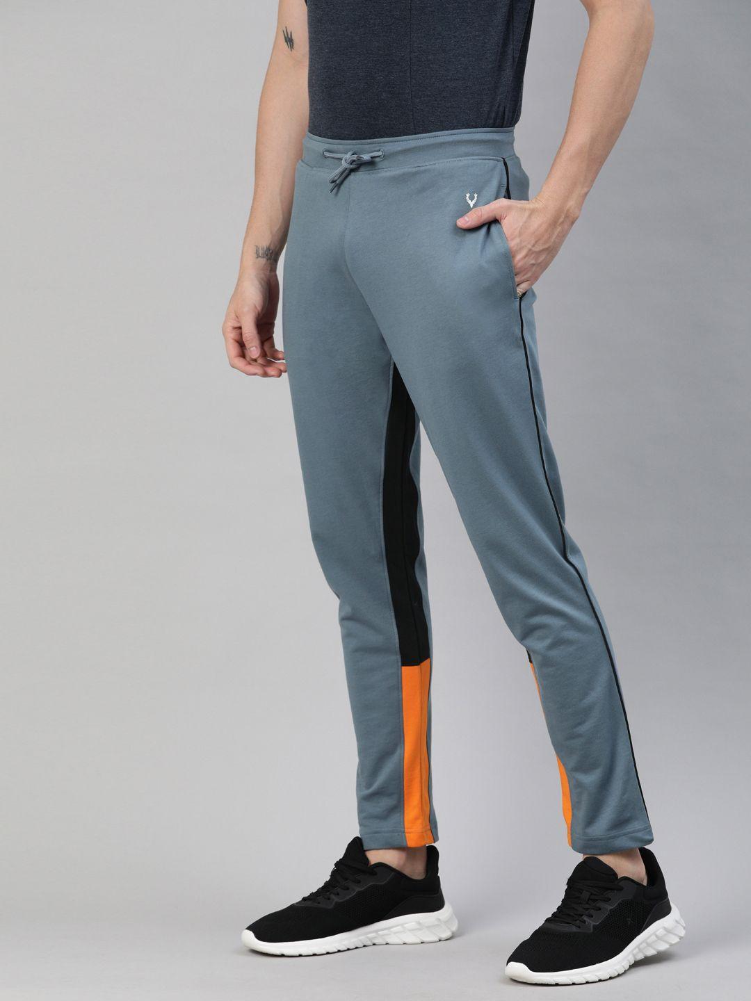 allen solly tribe men grey solid track pants with colourblocked detail