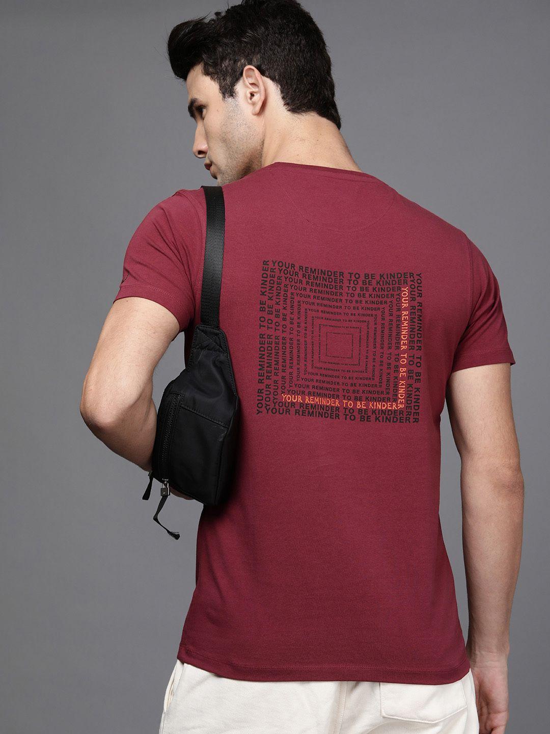 allen solly tribe men maroon geometrical printed slim fit casual t-shirt