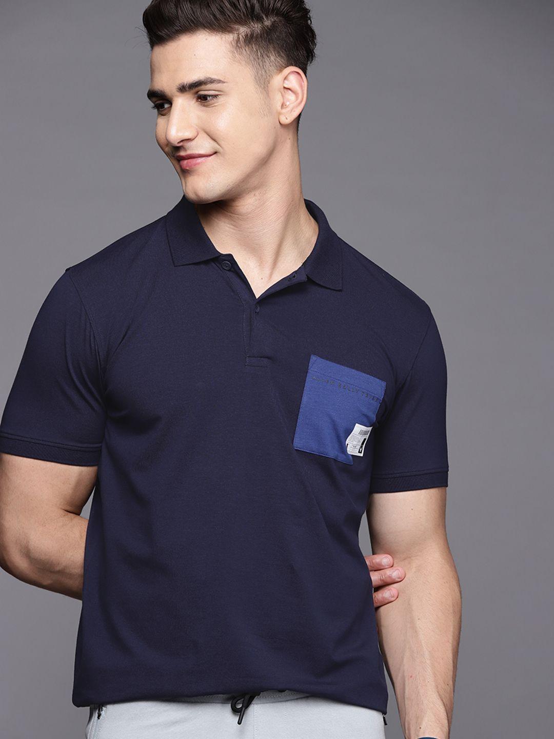 allen solly tribe men navy blue polo collar pocket detailing t-shirt