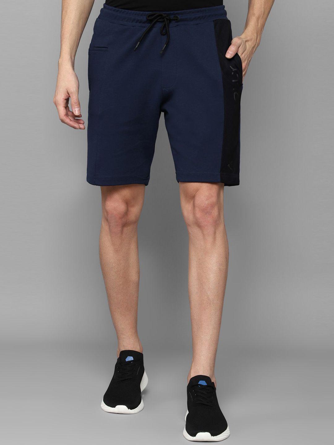 allen solly tribe men navy blue solid cotton slim fit shorts