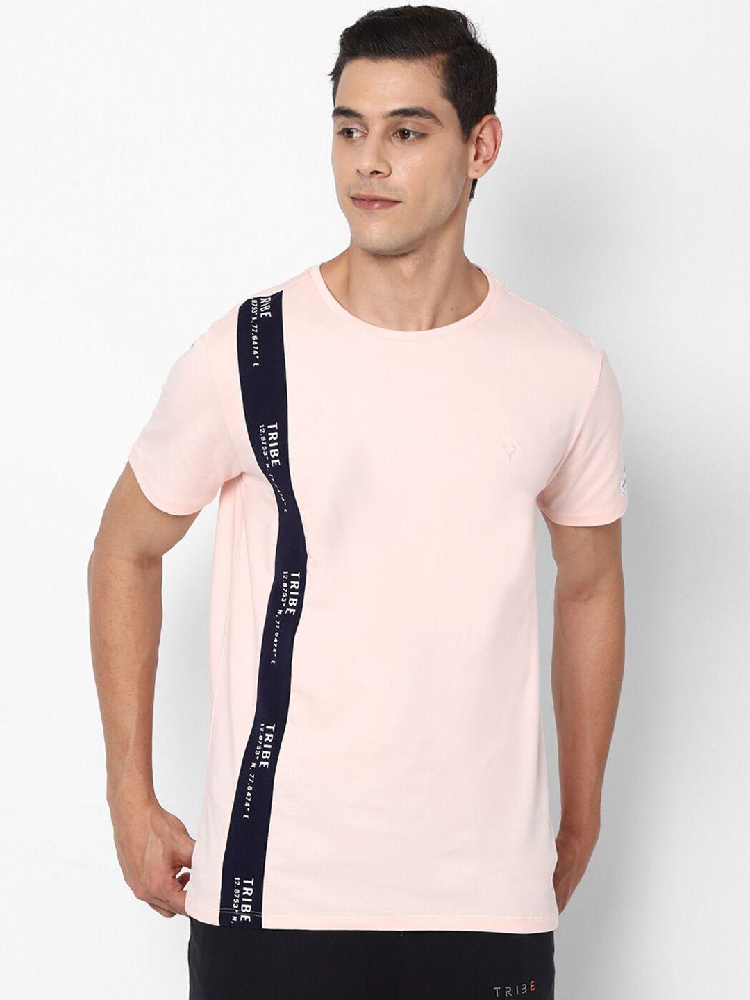 allen solly tribe men peach round neck cotton t-shirt