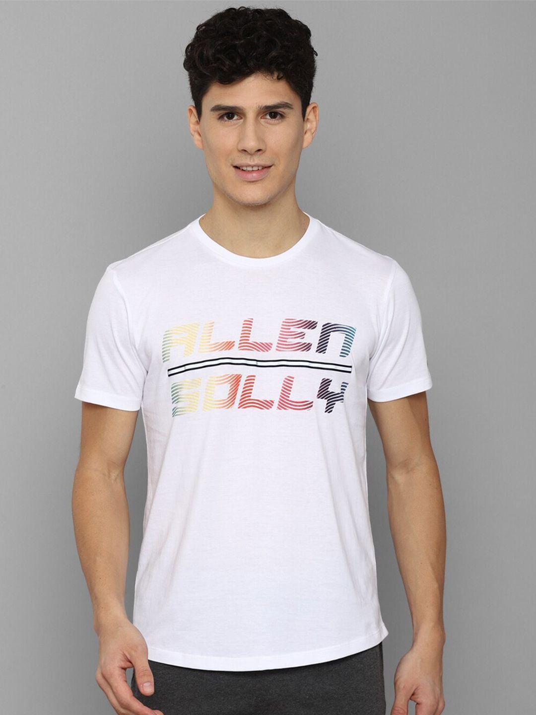 allen solly tribe men white & multicoloured typography printed pure cotton slim fit t-shirt